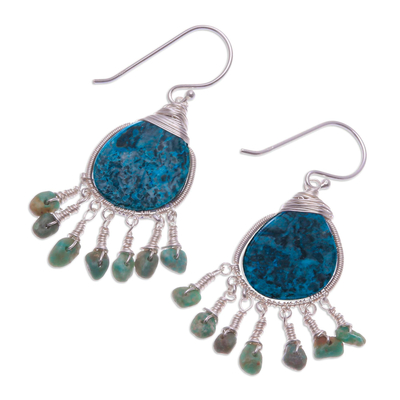 Jasper dangle earrings, 'Ocean Adventure' - Hand Made Jasper and Sterling Silver Dangle Earrings