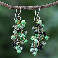 Agate dangle earrings, 'Dionysus in Green' - Artisan Crafted Green Agate Dangle Earrings