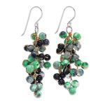 Agate dangle earrings, 'Dionysus in Green' - Artisan Crafted Green Agate Dangle Earrings