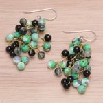 Agate dangle earrings, 'Dionysus in Green' - Artisan Crafted Green Agate Dangle Earrings