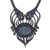 Chrysocolla and hawk's eye macrame pendant necklace, 'Ocean Boho' - Chrysocolla and Hawk's Eye Macrame Pendant Necklace thumbail