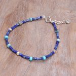 Lapis lazuli and jasper beaded bracelet, 'Blue Cubed' - Hand Made Lapis Lazuli and Jasper Beaded Bracelet