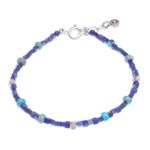 Lapis lazuli and jasper beaded bracelet, 'Blue Cubed' - Hand Made Lapis Lazuli and Jasper Beaded Bracelet
