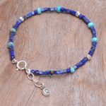 Lapis lazuli and jasper beaded bracelet, 'Blue Cubed' - Hand Made Lapis Lazuli and Jasper Beaded Bracelet