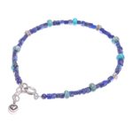 Lapis lazuli and jasper beaded bracelet, 'Blue Cubed' - Hand Made Lapis Lazuli and Jasper Beaded Bracelet
