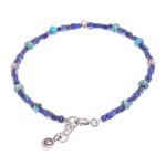 Lapis lazuli and jasper beaded bracelet, 'Blue Cubed' - Hand Made Lapis Lazuli and Jasper Beaded Bracelet
