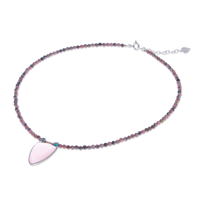 Rose gold-plated chalcedony pendant necklace, 'Pink Chill' - Rose Gold-Plated Rhodonite and Chalcedony Pendant Necklace