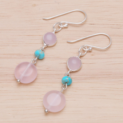 Quartz dangle earrings, 'Proudly Pink' - Quartz and Sterling Silver Dangle Earrings