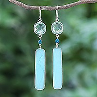 Rhodium-plated chalcedony and chrysocolla dangle earrings, 'Ice Queen'