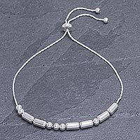 Sterling silver beaded bracelet, 'Message of Unity' - Hand Crafted Sterling Silver Morse Code Beaded Bracelet