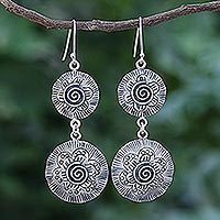 Sterling silver dangle earrings, 'Spiraling Flowers'