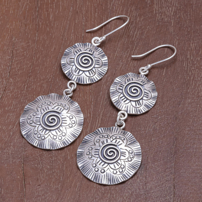 Pendientes colgantes de plata de ley - Pendientes colgantes en espiral de plata de ley hechos a mano artesanalmente