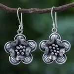 Sterling silver dangle earrings, 'Tribal Flower' - Handmade Sterling Silver Floral Dangle Earrings