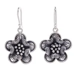 Sterling silver dangle earrings, 'Tribal Flower' - Handmade Sterling Silver Floral Dangle Earrings