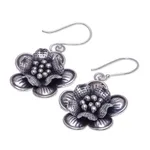 Sterling silver dangle earrings, 'Tribal Flower' - Handmade Sterling Silver Floral Dangle Earrings