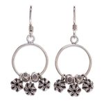 Silver dangle earrings, 'Flower Trio' - Sterling and Karen Silver Flower Charm Dangle Earrings