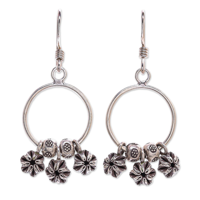 Sterling and Karen Silver Flower Charm Dangle Earrings