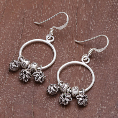 Silver dangle earrings, 'Flower Trio' - Sterling and Karen Silver Flower Charm Dangle Earrings