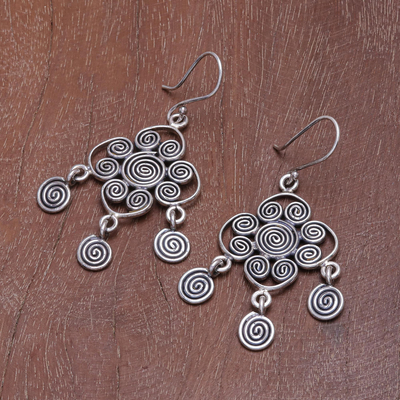 Pendientes colgantes de plata - Pendientes colgantes con motivo de espiral de plata karen hechos a mano