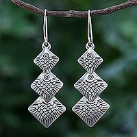 Sterling silver dangle earrings, 'Tribal Fish' - Handmade Sterling Silver Fish-Themed Dangle Earrings