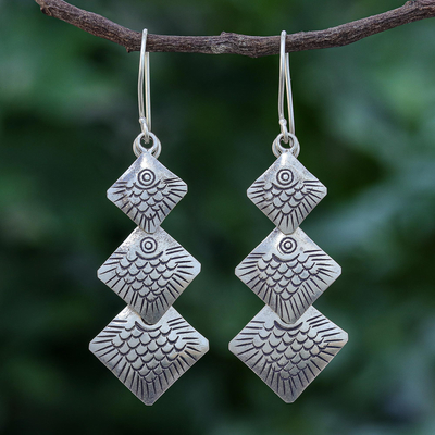 Sterling silver dangle earrings, 'Tribal Fish' - Handmade Sterling Silver Fish-Themed Dangle Earrings