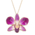Halskette mit Orchideenblütenblatt-Anhänger und Goldakzenten - Handgefertigte Halskette und Brosche mit Orchideenblüten-Anhänger