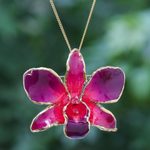 Gold-accented orchid petal pendant necklace, 'Orchid Magic in Red' - Gold-Plated Orchid Petal Pendant Necklace and Brooch