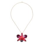 Gold-accented orchid petal pendant necklace, 'Orchid Magic in Red' - Gold-Plated Orchid Petal Pendant Necklace and Brooch