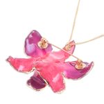 Gold-accented orchid petal pendant necklace, 'Orchid Magic in Red' - Gold-Plated Orchid Petal Pendant Necklace and Brooch