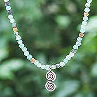 Quartz pendant necklace, 'Early Winter' - Hand Threaded Quartz and Karen Silver Pendant Necklace