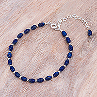 Lapis Lazuli and Sterling Silver Beaded Bracelet,'Into the Sky'