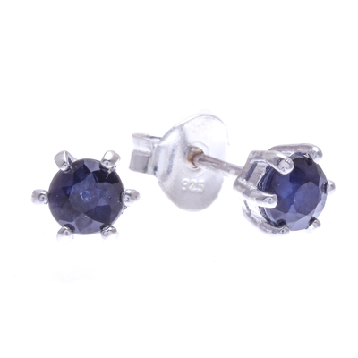 Sapphire stud earrings, 'Catch a Star in Blue' - Hand Made Sapphire and Sterling Silver Stud Earrings