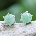 Emerald stud earrings, 'Catch a Star in Green' - Hand Crafted Emerald and Sterling Silver Stud Earrings