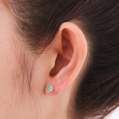 Emerald stud earrings, 'Catch a Star in Green' - Hand Crafted Emerald and Sterling Silver Stud Earrings