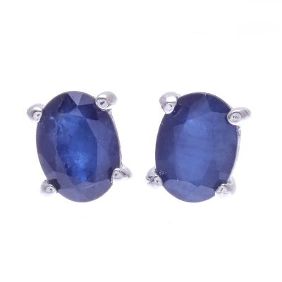 Sapphire stud earrings, 'Blue Twilight' - Sapphire and Sterling Silver Stud Earrings from Thailand