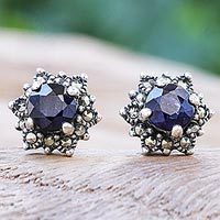 Pendientes de zafiro y marcasita, 'Firefly in Blue' - Pendientes de zafiro y marcasita hechos a mano