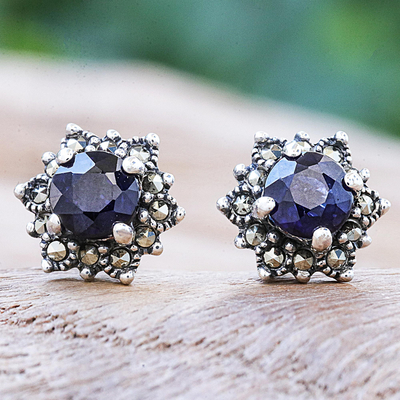 Sapphire and marcasite stud earrings, Firefly in Blue