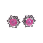 Ruby and marcasite stud earrings, 'Firefly in Pink' - Artisan Crafted Ruby and Marcasite Stud Earrings
