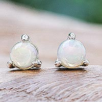 Opal stud earrings, 'Hidden Moon' - Hand Made Opal Gemstone Stud Earrings
