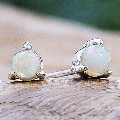 Opal stud earrings, 'Hidden Moon' - Hand Made Opal Gemstone Stud Earrings