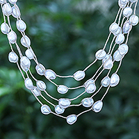 Cultured pearl station necklace, 'Secret Pearl in Light Grey'