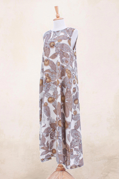 Hand-printed cotton sundress, 'Botanical Impression' - Sleeveless Cotton Maxi Dress with Floral Motif