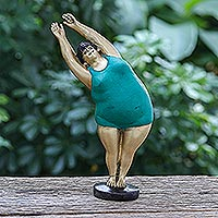 Brass sculpture, 'Standing Half Moon' - Hand Painted Brass Yoga-Themed Sculpture