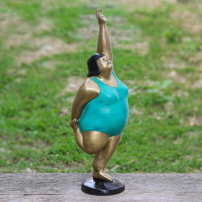 Brass sculpture, 'Standing Bow' - Hand Made Brass Yoga-Themed Sculpture from Thailand