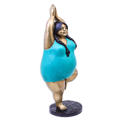 Messingskulptur - Handbemalte Yoga-Skulptur aus Messing
