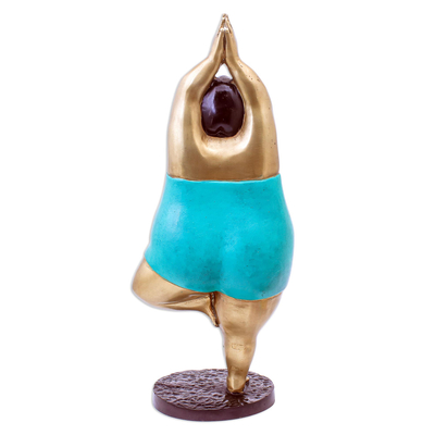 Brass sculpture, 'Balancing Tree' - Hand Painted Brass Yoga-Themed Sculpture