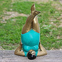 Brass sculpture, 'Shoulder Stand ' - Hand Crafted Brass Yoga-Themed Sculpture from Thailand