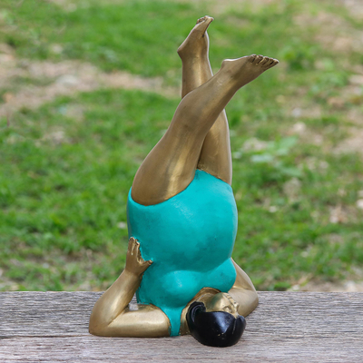 Brass sculpture, 'Shoulder Stand ' - Hand Crafted Brass Yoga-Themed Sculpture from Thailand