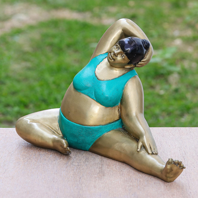 Brass sculpture, 'Head to Knee Pose' - Handmade Brass Yoga-Themed Sculpture from Thailand
