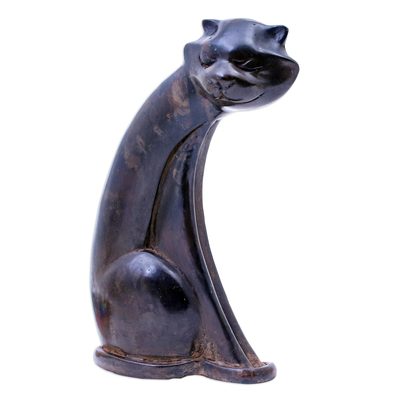 Escultura de latón - Escultura de gato de latón con acabado antiguo hecha a mano.